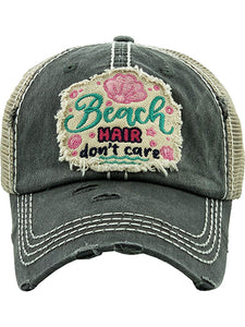VINTAGE MESH BALL CAP "BEACH HAIR DON'T CARE" - BLACK